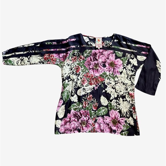 Johnny Was Tunic Top Blue Purple Cream Floral Silk Med - Picture 6 of 9